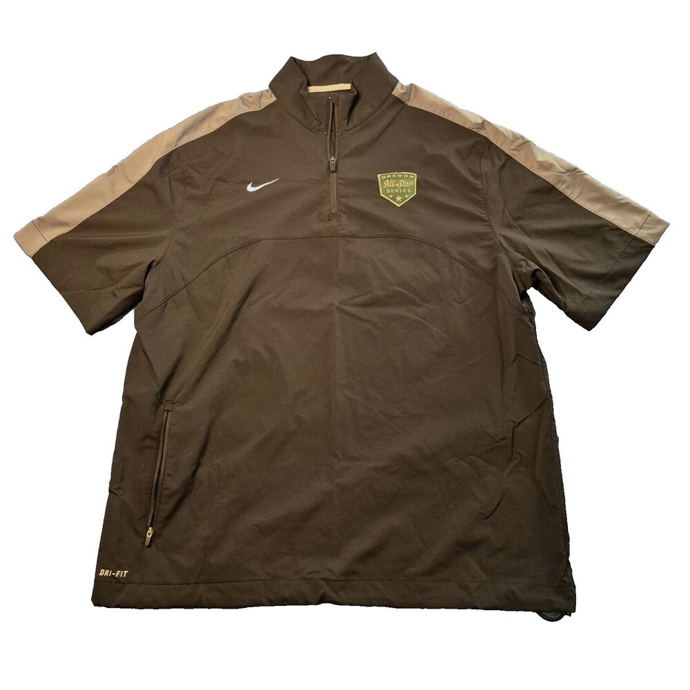 Nike Dri-Fit Windbreaker Sz Large Black Quarter Zip S/S Pullover Oregon All-Star